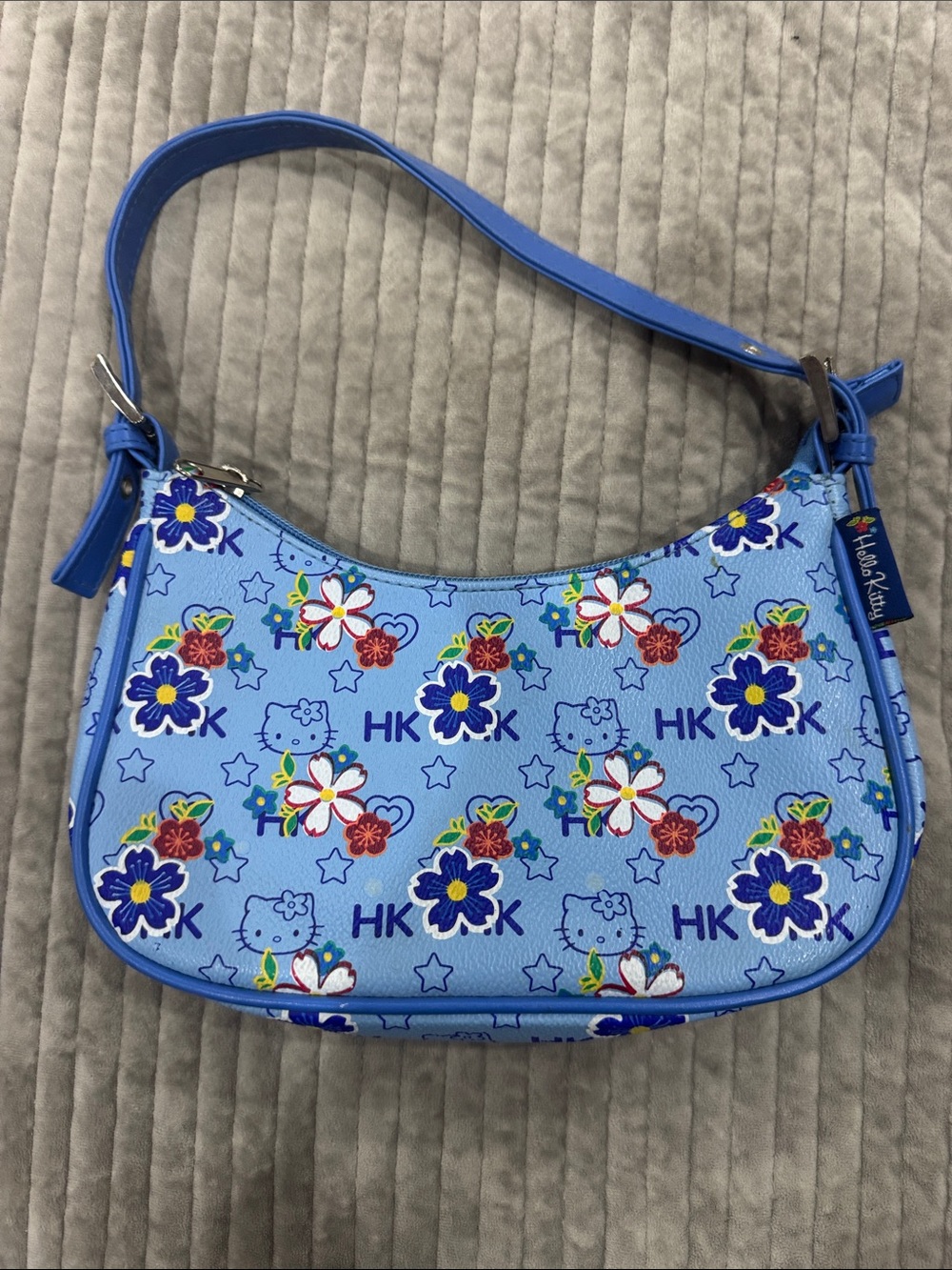 Rare Hello Kitty Light Blue Floral Y2K Shoulder Bag Hibiscus